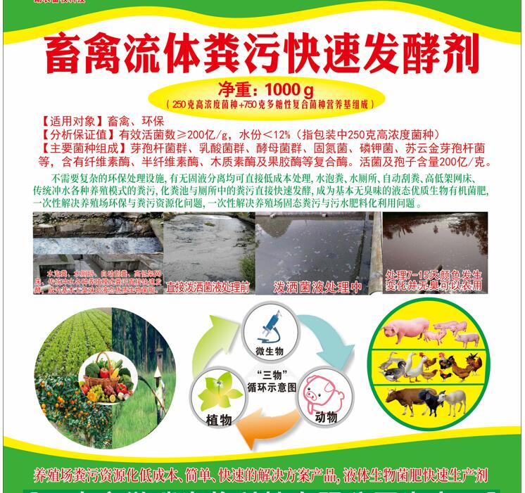 流體糞污快速發(fā)酵活菌劑——畜禽流體糞污快速發(fā)酵劑、高濃度廢水快速除臭發(fā)酵劑、廚余垃圾廢水除臭發(fā)酵劑、低成本解決養(yǎng)殖場(chǎng)與農(nóng)產(chǎn)品加工環(huán)保問題的方案產(chǎn)品